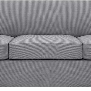 H.VERSAILTEX 3 Piece Stretch Sofa Covers for 2 Cushion Sofa Couch Covers for Living Room Furniture Cover (Base Cover Plus 2 Seat Cushion Covers) Thicker Jacquard Fabric(Large Sofa, Grey)