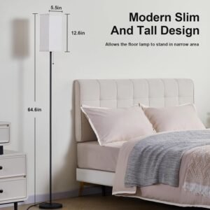 Tall Floor Lamp with Linen Shade - 3 Color Temperature, Black, LED Bulbs, Pull Chain Switch, Easy Assembly