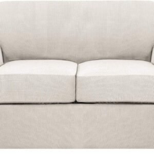 H.VERSAILTEX 3 Piece Stretch Sofa Covers for 2 Cushion Sofa Couch Covers for Living Room Furniture Cover (Base Cover Plus 2 Seat Cushion Covers) Thicker Jacquard Fabric(Large Sofa, Grey)