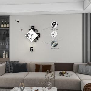 Decorative Wall Clock for Living Room Decor Large Modern Wall Clocks with Pendulum Battery Operated for Bedroom Office Kitchen Home Black Wood Silent Wall Clock Non Ticking 11.8 * 19.7"