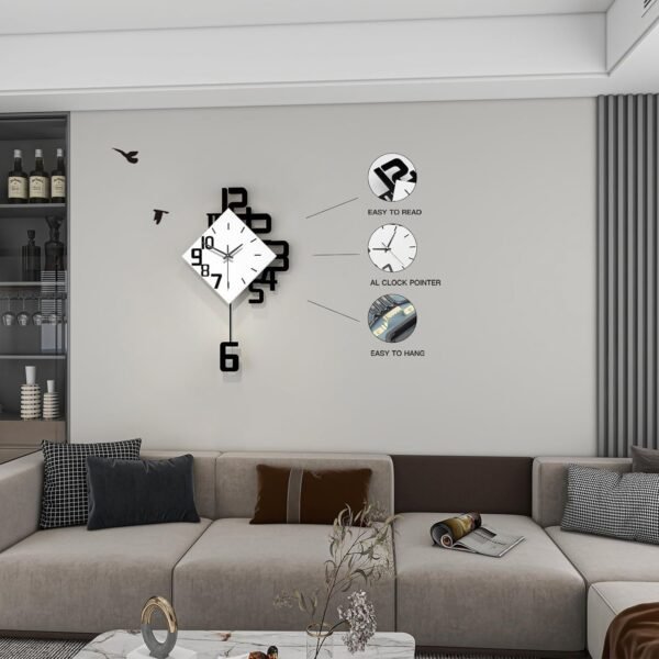 Decorative Wall Clock for Living Room Decor Large Modern Wall Clocks with Pendulum Battery Operated for Bedroom Office Kitchen Home Black Wood Silent Wall Clock Non Ticking 11.8 * 19.7"