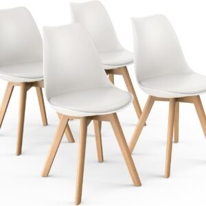 Mid-Century Modern Lounge Chair Set of 2 - High Back Rest, Soft Padded Seats & Solid Wood Legs - Dining, Living Room, Kitchen - DSW Shell Tulip Chair - White