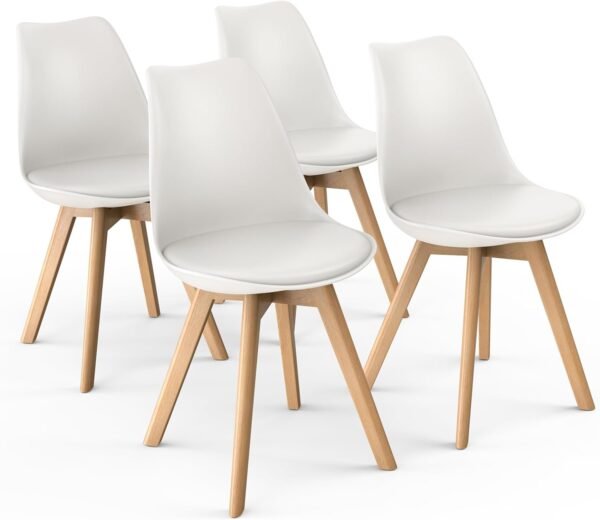 Mid-Century Modern Lounge Chair Set of 2 - High Back Rest, Soft Padded Seats & Solid Wood Legs - Dining, Living Room, Kitchen - DSW Shell Tulip Chair - White