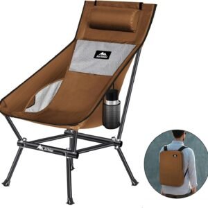 Camping Chair, Compact Backpacking Chair, Portable Folding Chair, Beach Chair with Side Pocket and headrest, Lightweight Hiking Chair 166ZZ-A （Black）