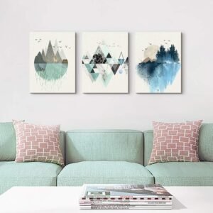 Canvas Wall Art For Living Room Office Wall decor Abstract Geometry Mountain Wall Artworks Pictures for Bedroom 3 Panels bathroom Wall Paintings posters Home Decoration 12x16 inch 3 piece