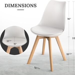 Mid-Century Modern Lounge Chair Set of 2 - High Back Rest, Soft Padded Seats & Solid Wood Legs - Dining, Living Room, Kitchen - DSW Shell Tulip Chair - White