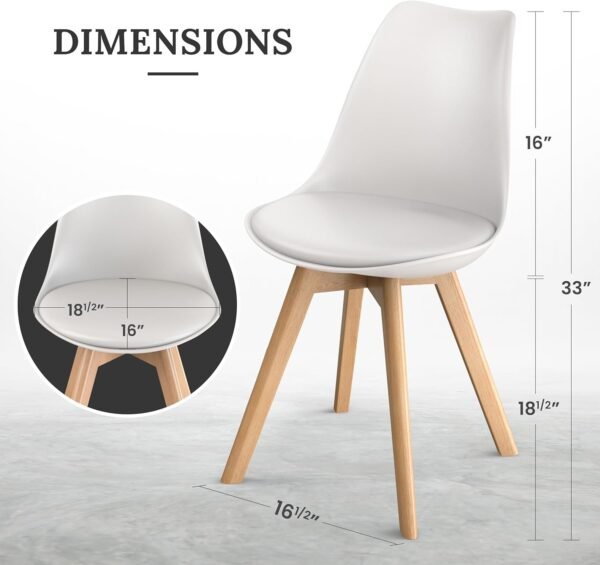 Mid-Century Modern Lounge Chair Set of 2 - High Back Rest, Soft Padded Seats & Solid Wood Legs - Dining, Living Room, Kitchen - DSW Shell Tulip Chair - White