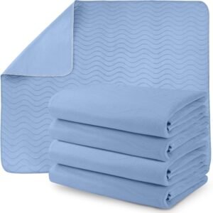 Waterproof Incontinence Bed Pads 34 x 52 Inches (Pack of 4, Blue), Washable and Reusable Underpads for Adults, Elderly and Pets, Absorbent Protective Pads