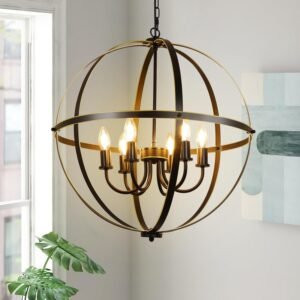 71HN8yvCH3L._AC_SL1500.jpg Vintage Pendant Hanging Light Fixtures, Flush Mount Ceiling Chandelier Lamp with Metal Spherical Shade for Kitchen, Dining Room, Living Room, Hallway, Entryway 3-Light, E12 Base-Matte Black