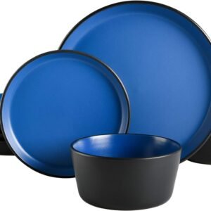 Sofia Coupe Stoneware Dinnerware Set, Service for 4 (12pcs), Black