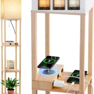 Floor Lamp with Shelves, Shelf Lamps with 3 Color Temperature LED Bulb,Storage Wood Texture Modern, Display Standing Lamp for Living Room,Office, Bedroom