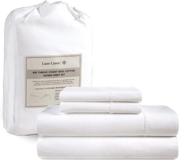 Queen Sheet Set, 4 Pc Queen Size Sheets Set, 450 Thread Count 100% Cotton Sheets, Cooling Sheets Queen Size, Soft and Breathable Bed Sheets Queen, Deep Pocket Queen Sheets - Ivory