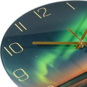 71In06o3pgL._AC_SL1500.jpg 12 Inch Modern Wall Clock, Aesthetic Black and Gold Bathroom Decor Accessories, Silent Battery Operated Decorative Aurora Clocks for Living Room/Kitchen/Office/Bedroom (Glass)