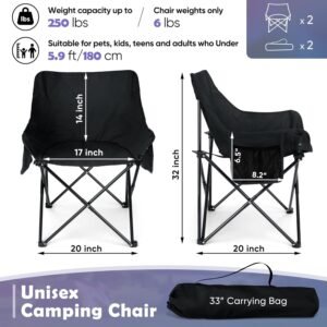 71IsdbtsLOL._AC_SL1500.jpg Camping Chair for Adults, Compact Folding Portable Chairs Set with Side Pockets for Outdoors Fishing, Hiking, Backpacking, Picnic, Beach, Travel, Supports to 250lbs, & Storage Bags (Black)