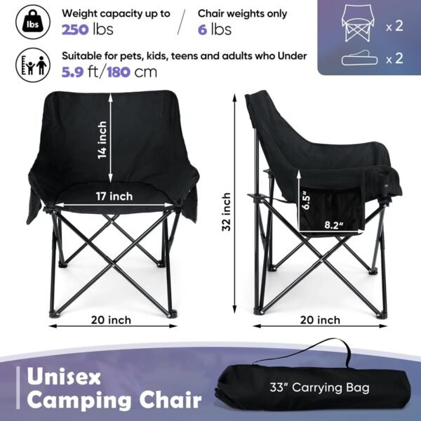 71IsdbtsLOL._AC_SL1500.jpg Camping Chair for Adults, Compact Folding Portable Chairs Set with Side Pockets for Outdoors Fishing, Hiking, Backpacking, Picnic, Beach, Travel, Supports to 250lbs, & Storage Bags (Black)