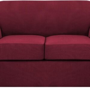 H.VERSAILTEX 3 Piece Stretch Sofa Covers for 2 Cushion Sofa Couch Covers for Living Room Furniture Cover (Base Cover Plus 2 Seat Cushion Covers) Thicker Jacquard Fabric(Large Sofa, Grey)