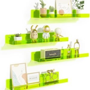 71K002XKz7L._AC_SL1500.jpg 4 Pack Acrylic Shelves for Wall Storage, 15" Floating Bookshelves for Kids, Display Shelf Organizer for Bathroom, Bedroom, Living Room, Kitchen, Room Decor, Clear