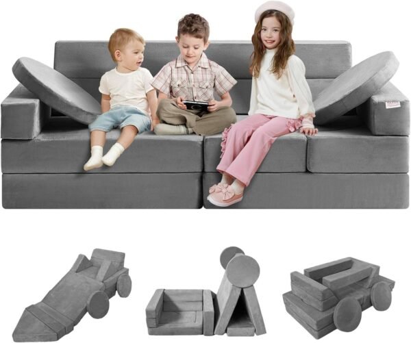 Out Kids Sofa, Glow-in-The-Dark Kids Couch Chair, 2-in-1 Children Convertible Sofa to Lounger, Extra Soft Flip-Out Toddler Couch for Siting and Sleeping, for Bedroom and Playroom