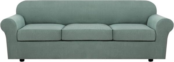 H.VERSAILTEX 3 Piece Stretch Sofa Covers for 2 Cushion Sofa Couch Covers for Living Room Furniture Cover (Base Cover Plus 2 Seat Cushion Covers) Thicker Jacquard Fabric(Large Sofa, Grey)