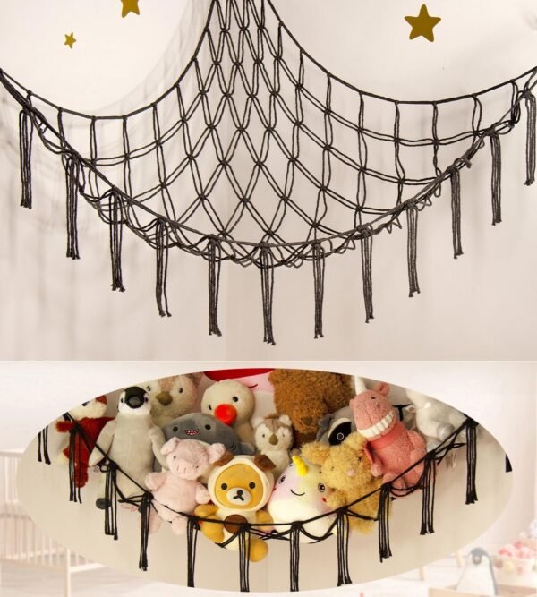 Large Stuffed Animal Hammock Corner Net for Toys Storage Hanging Stuff Animal Organizer Holder Pink Girls Living Room Bedroom Boho Nursery Dorm Decor