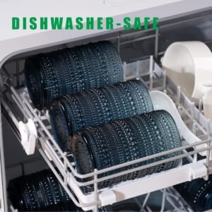 Highball Hobnail Drinking Glasses Set of 6,14 oz Vintage Glasses Drinking set,Glassware Set for Beer, Whiskey, Juice, Cocktail, Milk，Dishwasher Safe，Gift box packaging（Dark blue）