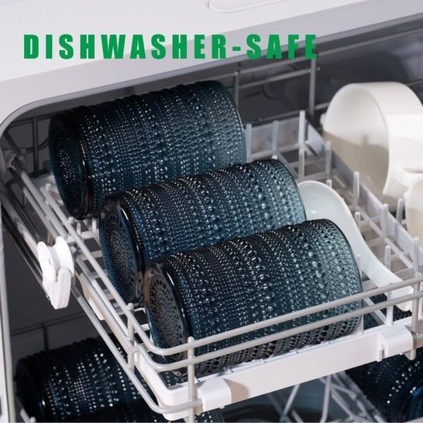 Highball Hobnail Drinking Glasses Set of 6,14 oz Vintage Glasses Drinking set,Glassware Set for Beer, Whiskey, Juice, Cocktail, Milk，Dishwasher Safe，Gift box packaging（Dark blue）