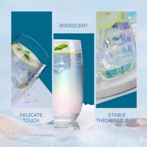 Iridescent Drinking Glasses Set of 6 - Crystal Highball Water Glasses - Glass Cups for Water, Juice, Beverage, Mojito-15 Oz