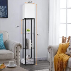 Floor Lamp with Shelves, Shelf Lamps with 3 Color Temperature LED Bulb,Storage Wood Texture Modern, Display Standing Lamp for Living Room,Office, Bedroom