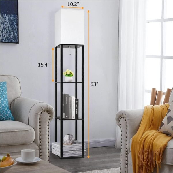 Floor Lamp with Shelves, Shelf Lamps with 3 Color Temperature LED Bulb,Storage Wood Texture Modern, Display Standing Lamp for Living Room,Office, Bedroom