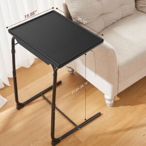 Adjustable TV Tray Table - TV Dinner Tray on Bed & Sofa, Comfortable Folding Table with 6 Height & 3 Tilt Angle Adjustments (Black)
