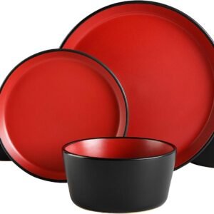 Sofia Coupe Stoneware Dinnerware Set, Service for 4 (12pcs), Black