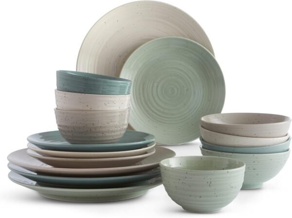 Siterra Artist's Blend 16-Piece Stoneware Dinnerware Set with Round Plates and Bowls, Muticolor