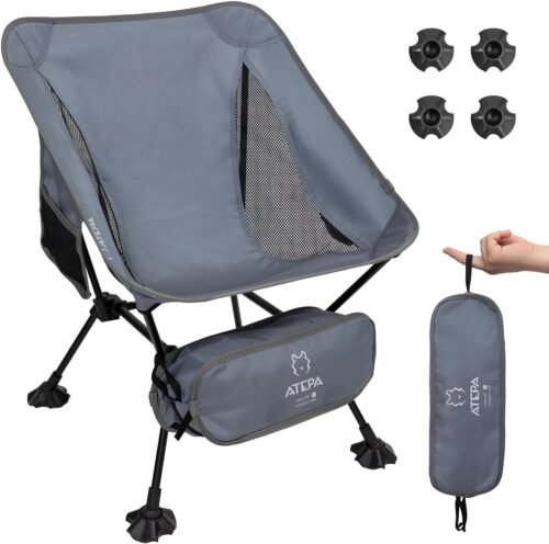 Ultralight Camping Chair for Backpacking Hiking, Portable Compact Lightweight Folding Camp Chairs for Adults - Square Aluminum Frame with Anti-Sinking Feet for Beach Lawn Travel BBQ Outdoor