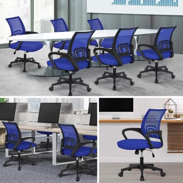 Office Computer Desk Chair Swivel Rolling, Cute Task Chair Ergonomic Conference Room, Mesh Work Study Chair Basic Comfy Desktop Chair with Wheels Arms, Blue