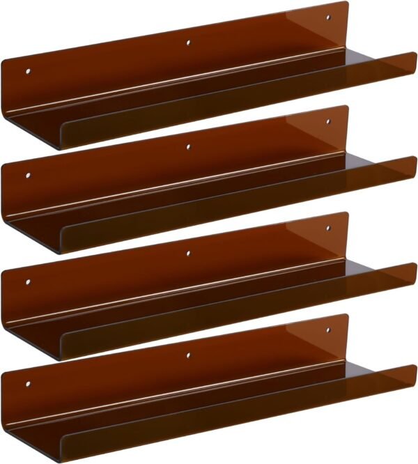 71NPvolCcfL._AC_SL1500.jpg 4 Pack Acrylic Shelves for Wall Storage, 15" Floating Bookshelves for Kids, Display Shelf Organizer for Bathroom, Bedroom, Living Room, Kitchen, Room Decor, Clear