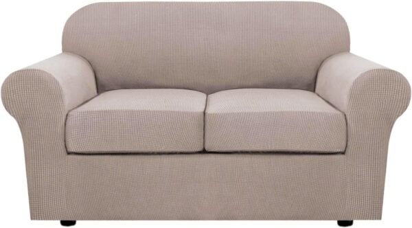 H.VERSAILTEX 3 Piece Stretch Sofa Covers for 2 Cushion Sofa Couch Covers for Living Room Furniture Cover (Base Cover Plus 2 Seat Cushion Covers) Thicker Jacquard Fabric(Large Sofa, Grey)