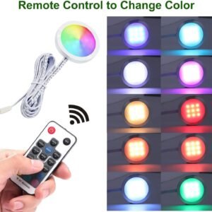 RGB Color Changing LED Under Cabinet Lights Kit Aluminum Slim Puck Lamps for Kitchen Counter Wardrobe Counter Furniture Ambiance Christmas Decor Lighting (6 Lights)