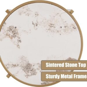 71OpQleDCAL._AC_SL1500.jpg Modern Round Sofa Side Table for Living Room, Gold Small Coffee Table with Sintered Stone Top, Metal Frame, Easy Upkeep and Install, 20.7" W High-Temperature End Table