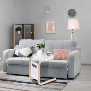 Sofa Side Table, Side/Snack/End/Couch/Console Table with Round Tabletop, Laptop Desk with Storage Bag for Bed Sofa Eating Writing Reading, Perfect for Living Room, Dining Room, Bedroom