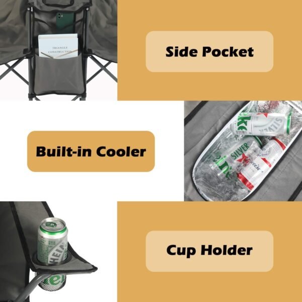 Double Folding Camping Chair W/Umbrella Fold Up Table Beverage Holder Carrying Bag Cooler for Patio Pool Park Outdoor Beach, Picnic, Portable (Grey)
