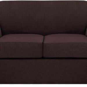 H.VERSAILTEX 3 Piece Stretch Sofa Covers for 2 Cushion Sofa Couch Covers for Living Room Furniture Cover (Base Cover Plus 2 Seat Cushion Covers) Thicker Jacquard Fabric(Large Sofa, Grey)