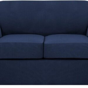 H.VERSAILTEX 3 Piece Stretch Sofa Covers for 2 Cushion Sofa Couch Covers for Living Room Furniture Cover (Base Cover Plus 2 Seat Cushion Covers) Thicker Jacquard Fabric(Large Sofa, Grey)