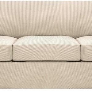 H.VERSAILTEX 3 Piece Stretch Sofa Covers for 2 Cushion Sofa Couch Covers for Living Room Furniture Cover (Base Cover Plus 2 Seat Cushion Covers) Thicker Jacquard Fabric(Large Sofa, Grey)