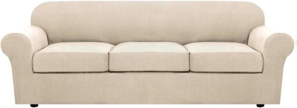 H.VERSAILTEX 3 Piece Stretch Sofa Covers for 2 Cushion Sofa Couch Covers for Living Room Furniture Cover (Base Cover Plus 2 Seat Cushion Covers) Thicker Jacquard Fabric(Large Sofa, Grey)