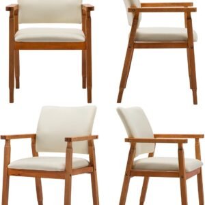 71Q6_4WG0gL._AC_SL1500.jpg Mid Century Modern Walnut Dining Chairs Wood Arm Beige Fabric Kitchen Cafe Living Room Decor Furniture