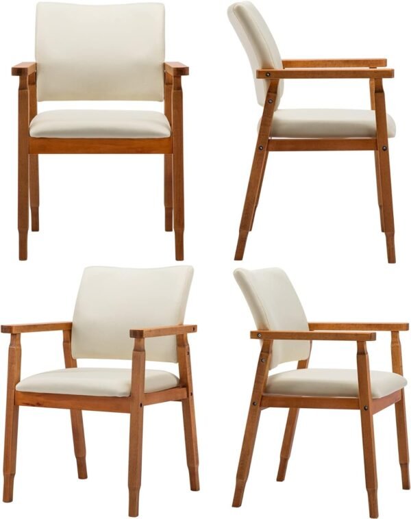 71Q6_4WG0gL._AC_SL1500.jpg Mid Century Modern Walnut Dining Chairs Wood Arm Beige Fabric Kitchen Cafe Living Room Decor Furniture