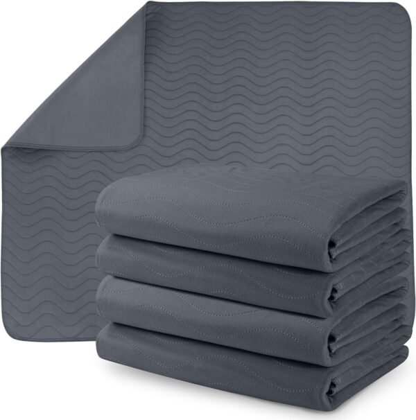 Waterproof Incontinence Bed Pads 34 x 52 Inches (Pack of 4, Blue), Washable and Reusable Underpads for Adults, Elderly and Pets, Absorbent Protective Pads