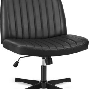 Cross Legged Armless Wide Adjustable Swivel Padded Fabric Home Office Desk Chair No Wheels