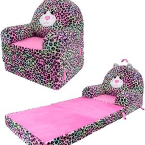 Soft Landing Elite Premium Character Sofa Seat & Transformable Fold-Out Lounger with Carrying Handle – Leopard