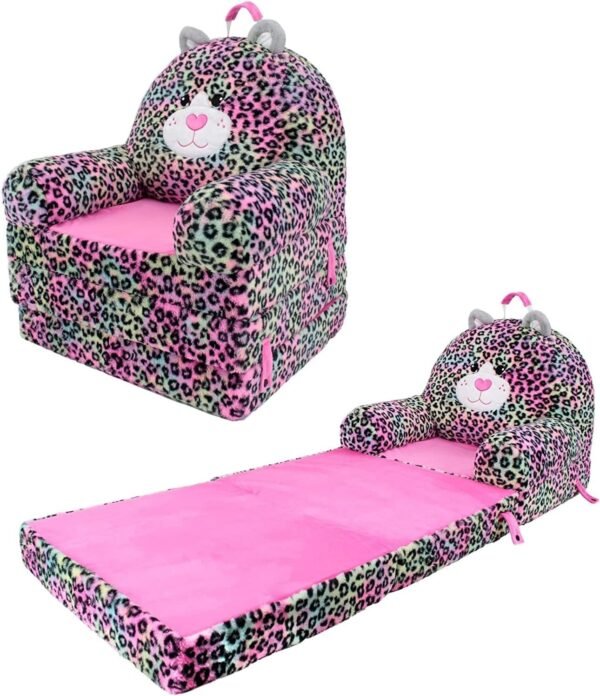 Soft Landing Elite Premium Character Sofa Seat & Transformable Fold-Out Lounger with Carrying Handle – Leopard